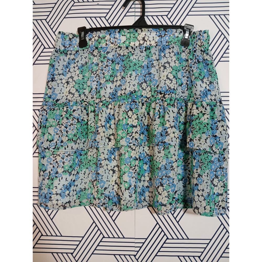 LOFT Petites Floral Mini Skirt Ruffle Hem Elastic Waist Cottagecore Preppy Lined